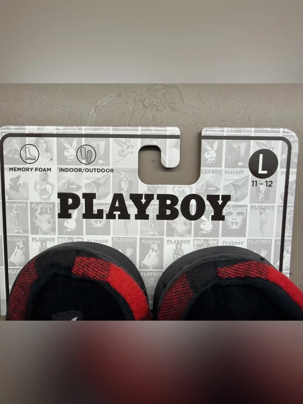 New w/Tag Playboy Red Plaid Fur Slippers Bunny Logo Memory Foam Size Large 11-12